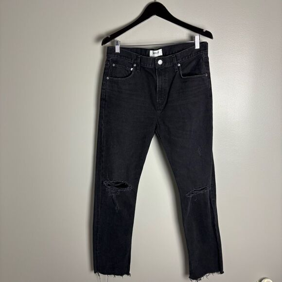 Agolde Cherie high rise black straight leg distressed 100% cotton jeans size 29 - Picture 5 of 17